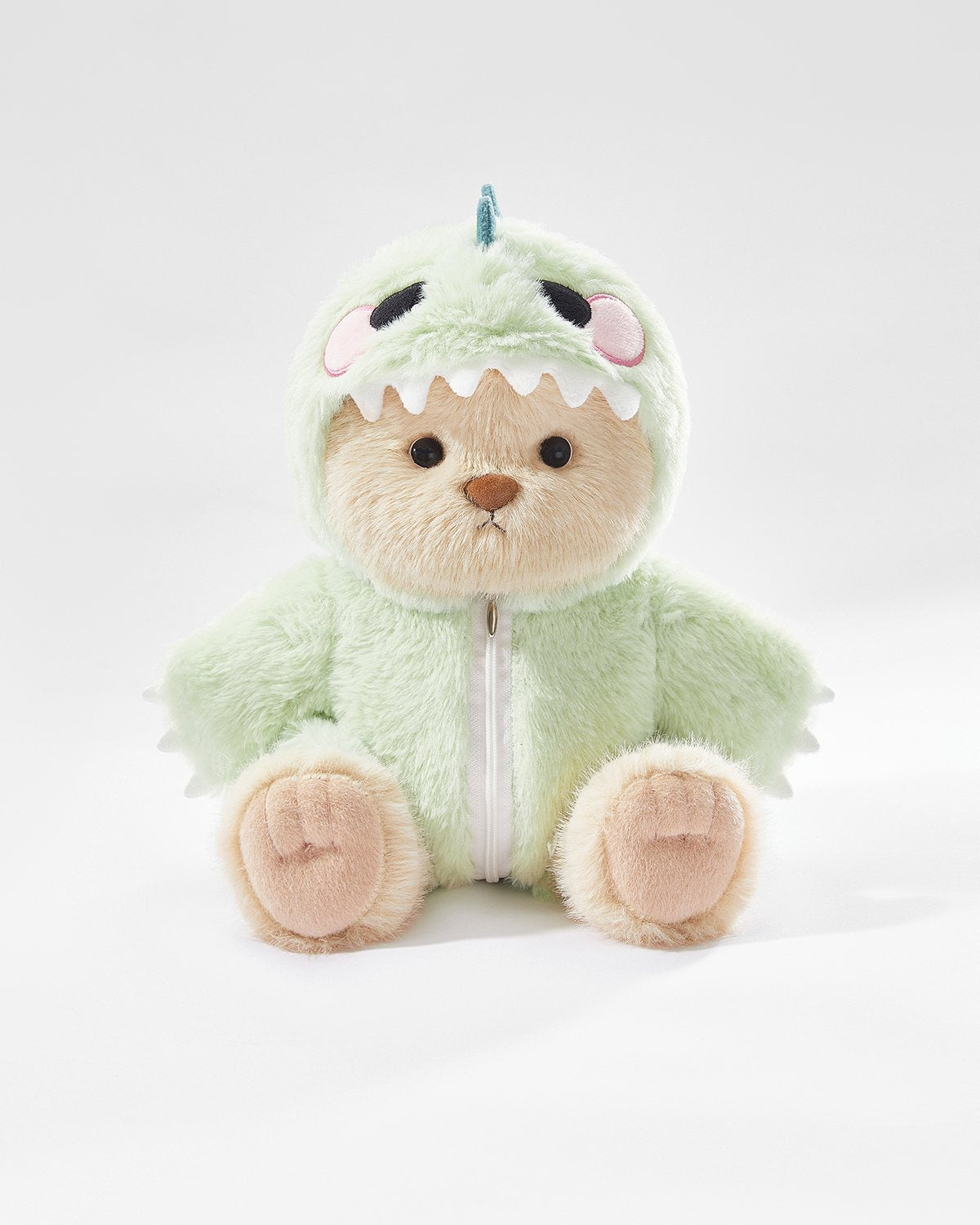 Milk Tea Long Hair Bear & Green Dinosaur Jumpsuit - 12 Inches