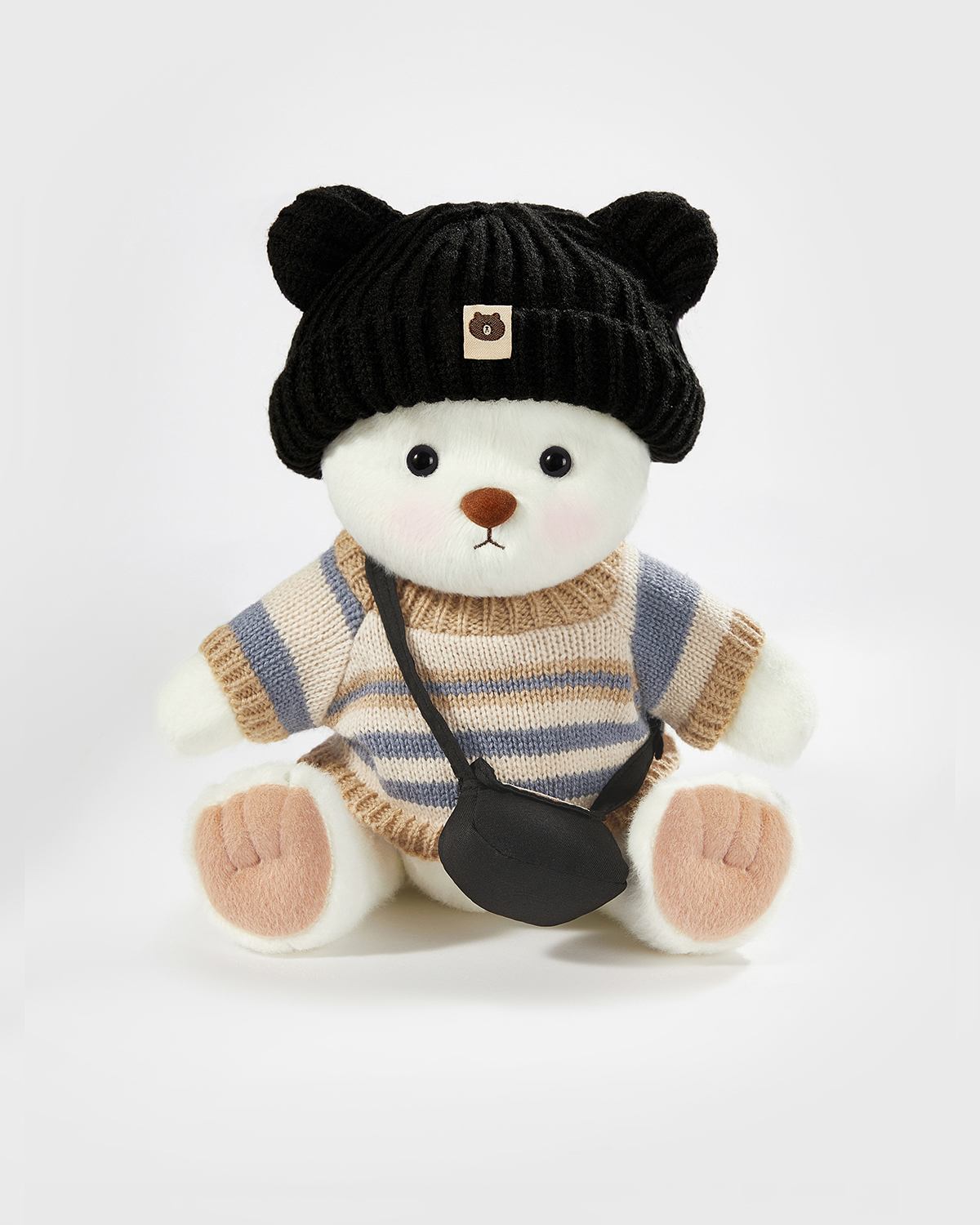 White Short Hair Bear & Casual Black Hat Sweater Set - 12 Inches
