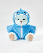 Mint Blue Long Hair Bear & Blue Dinosaur Jumpsuit - 12 Inches