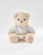 Milk Tea Long Hair Bear & Daily Blue Overalls Set - 12 Inches