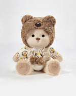 Milk Tea Long Hair Bear & Brown Bear Overalls Set - 12 Inches