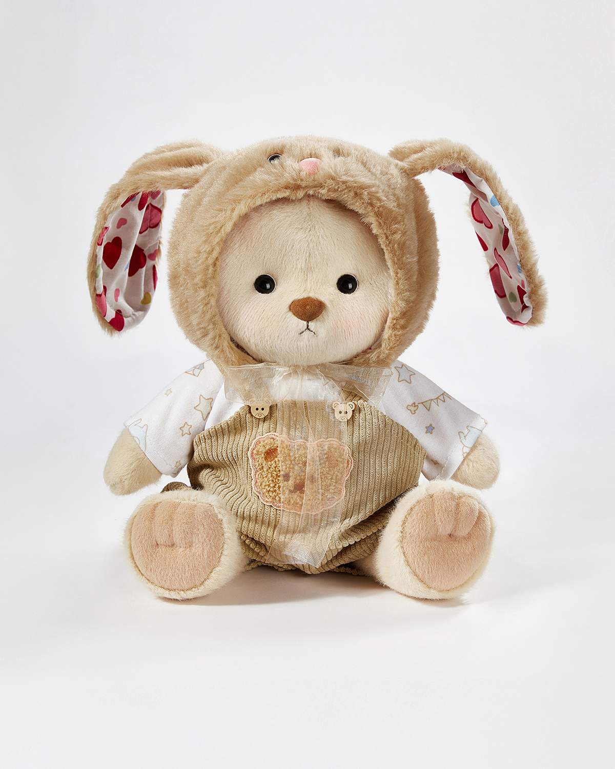 Milk Tea Short Hair Bear & Brown Long Eared Rabbit Overalls Set - 12 Inches