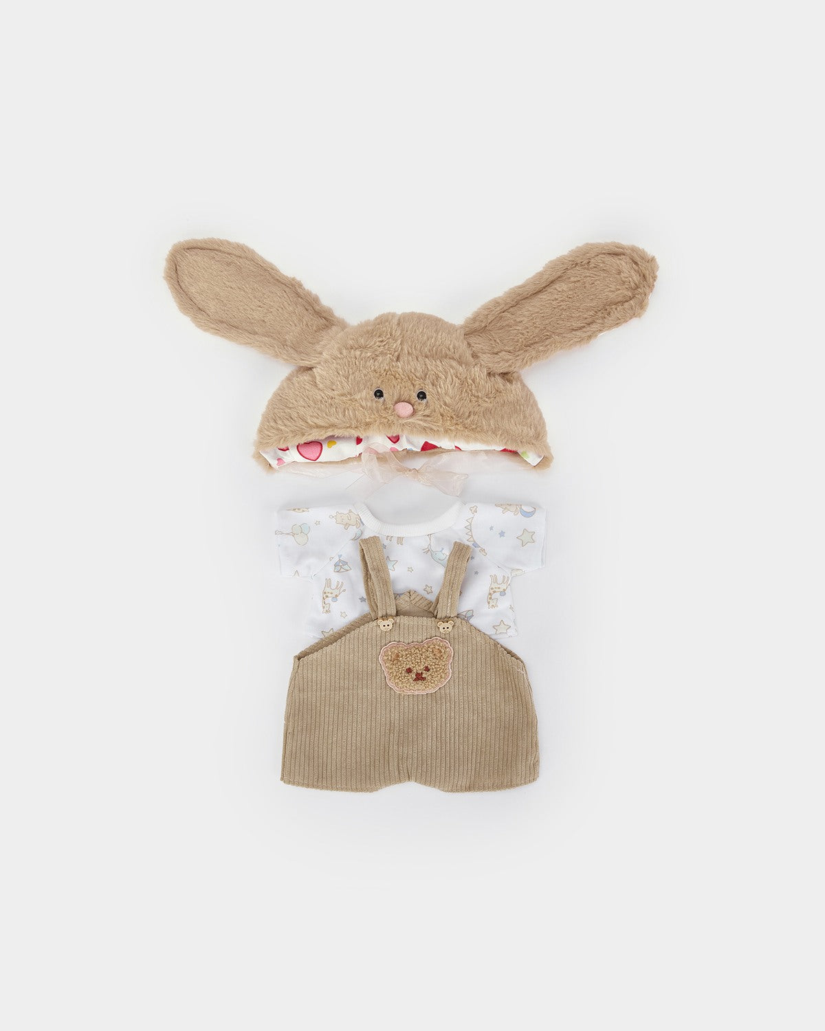 Mint Blue Long Hair Bear & Brown Long Eared Rabbit Overalls Set - 12 Inches