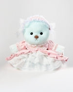 Mint Blue Long Hair Bear & Gorgeous Pink Lace Dress - 12 Inches