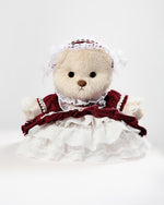 Milk Tea Long Hair Bear & Gorgeous Red Lace Dress - 12 Inches