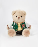 Milk Tea Long Hair Bear & Green Baseball Jersey Set - 12 Inches