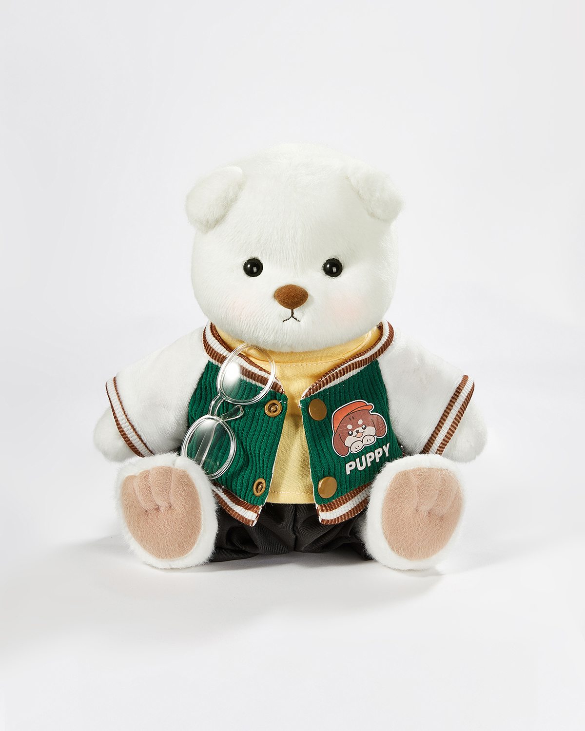 White Short Hair Bear & Green Baseball Jersey Set - 12 Inches