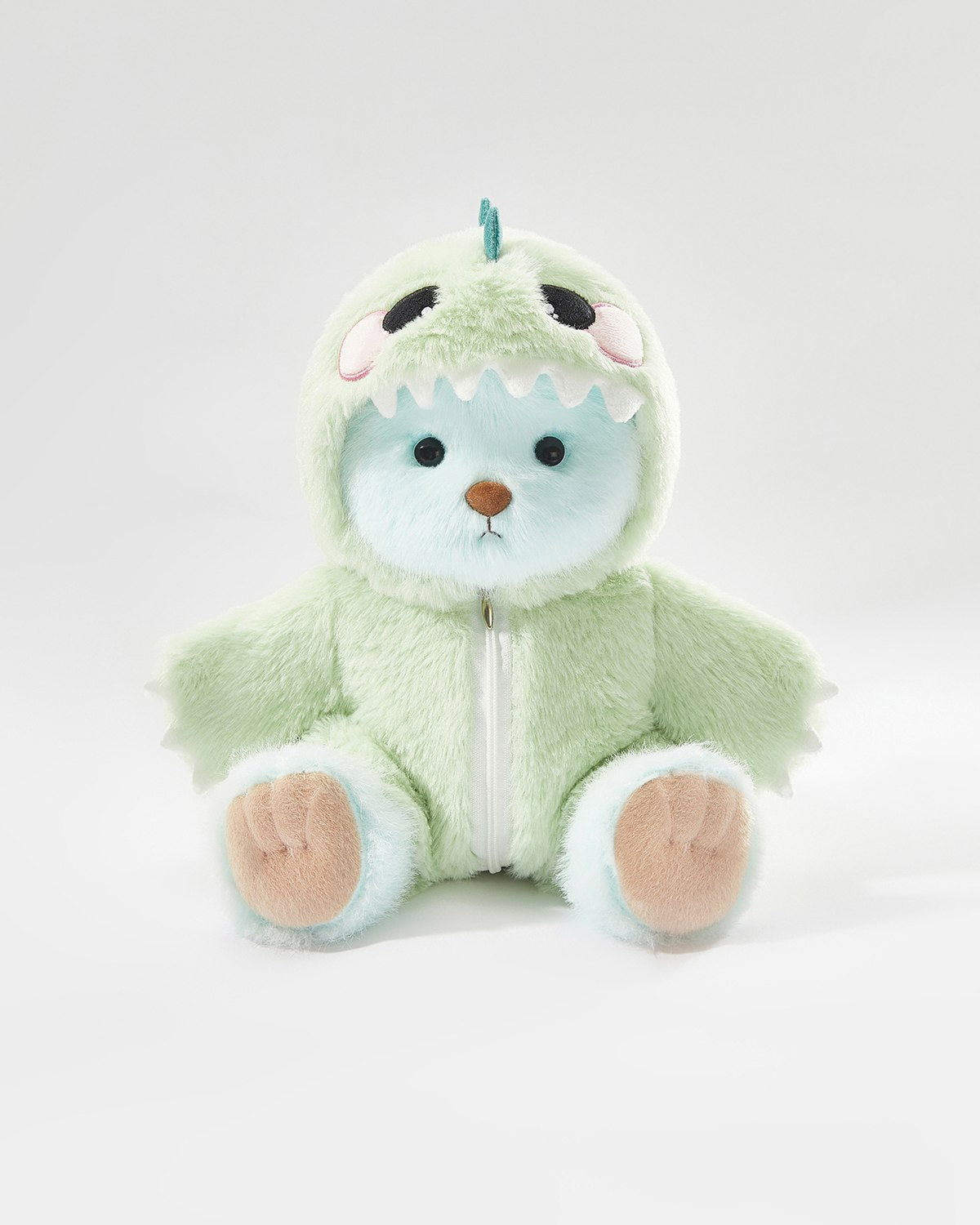 Mint Blue Long Hair Bear & Green Dinosaur Jumpsuit - 12 Inches
