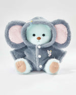 Mint Blue Long Hair Bear & Navy Elephant Jumpsuit - 12 Inches