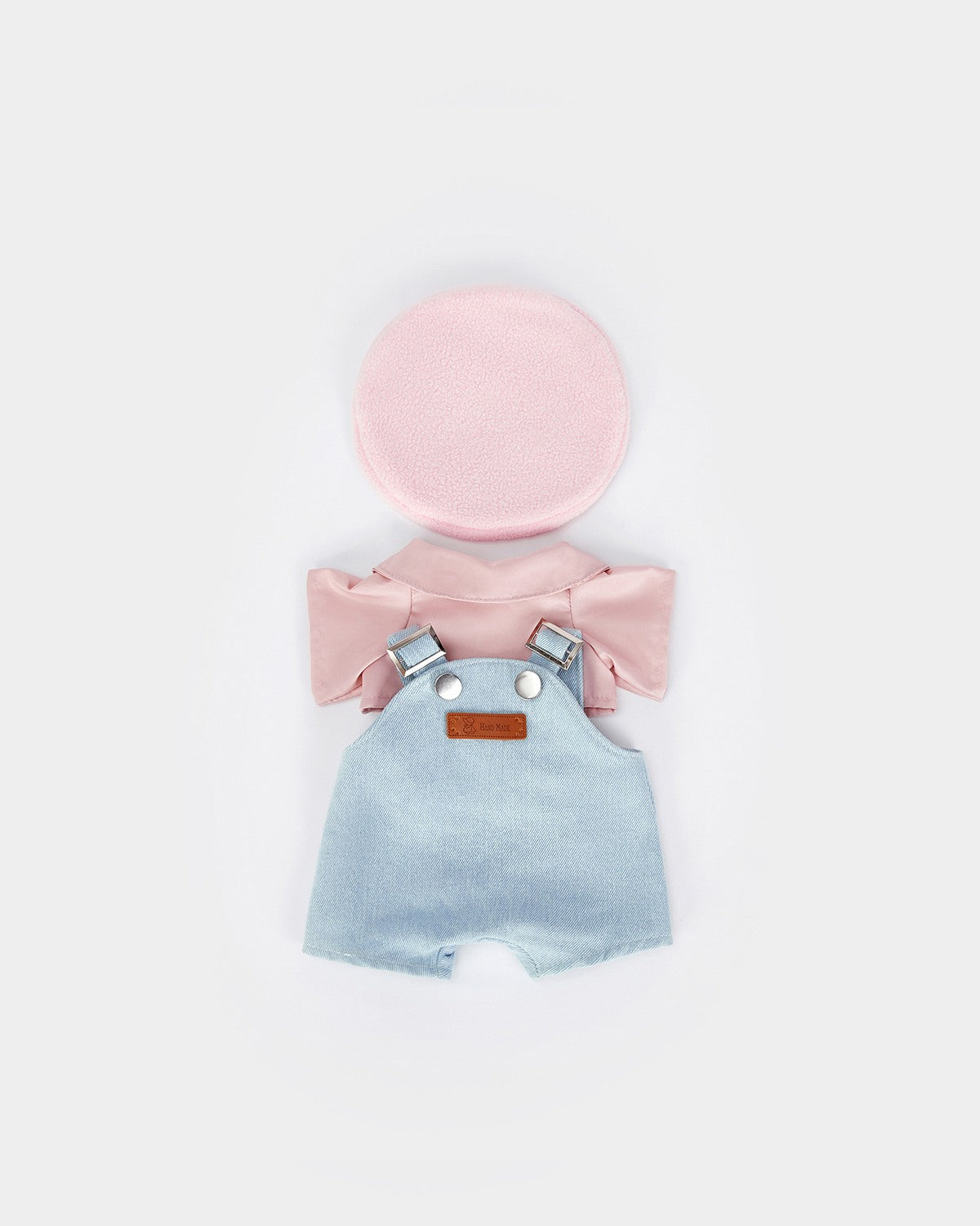 Mint Blue Long Hair Bear & Pink Beanie Denim Overalls Set - 12 Inches