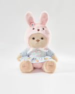 Milk Tea Long Hair Bear & Lovely Bunny Pink Dress Set - 12 Inches