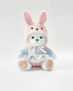 Mint Blue Long Hair Bear & Lovely Bunny Pink Dress Set - 12 Inches