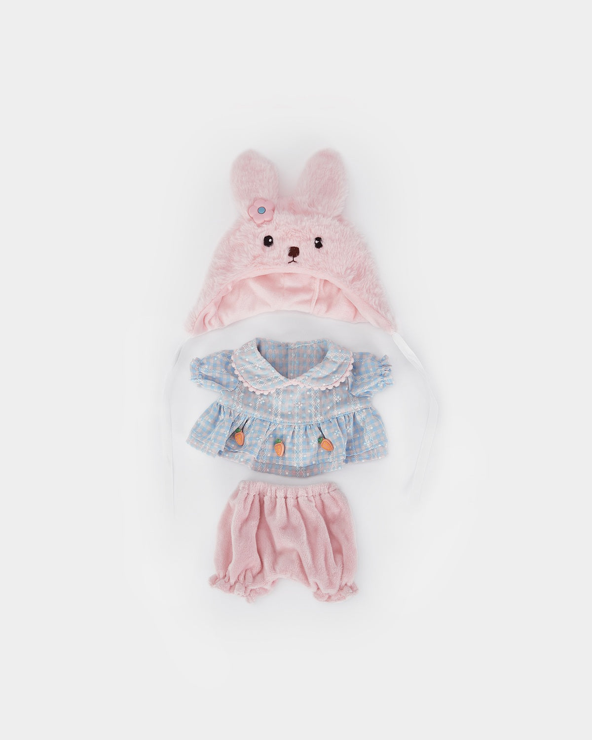 White Long Hair Bear & Lovely Bunny Pink Dress Set - 12 Inches