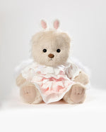 Milk Tea Long Hair Bear & Pink Bunny Dress With Wings - 12 Inches