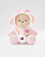 Milk Tea Long Hair Bear & Charming Pink Bunny Set - 12 Inches