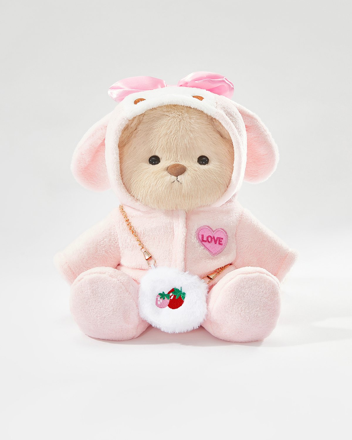 Milk Tea Long Hair Bear & Charming Pink Bunny Set - 12 Inches