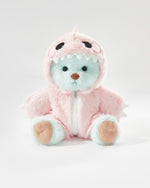 Mint Blue Long Hair Bear & Pink Dinosaur Jumpsuit - 12 Inches