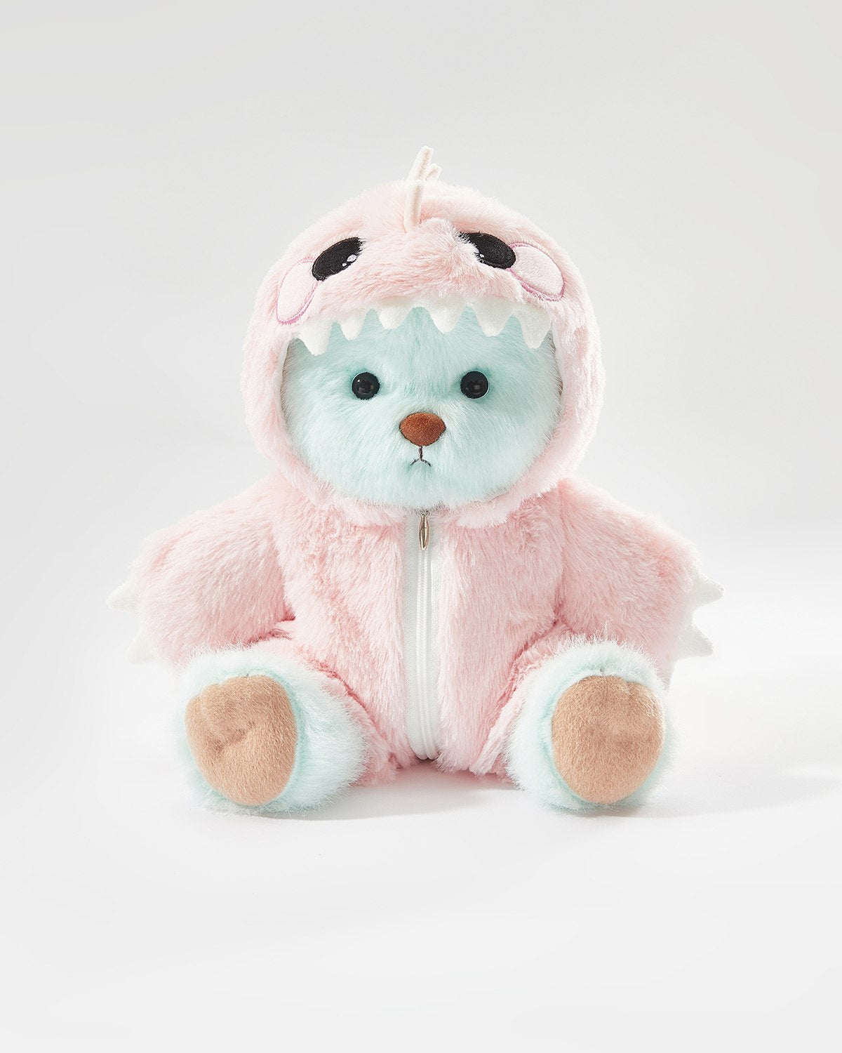 Mint Blue Long Hair Bear & Pink Dinosaur Jumpsuit - 12 Inches