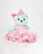 Mint Blue Long Hair Bear & Cute Pink Dress Set of 4 - 12 Inches