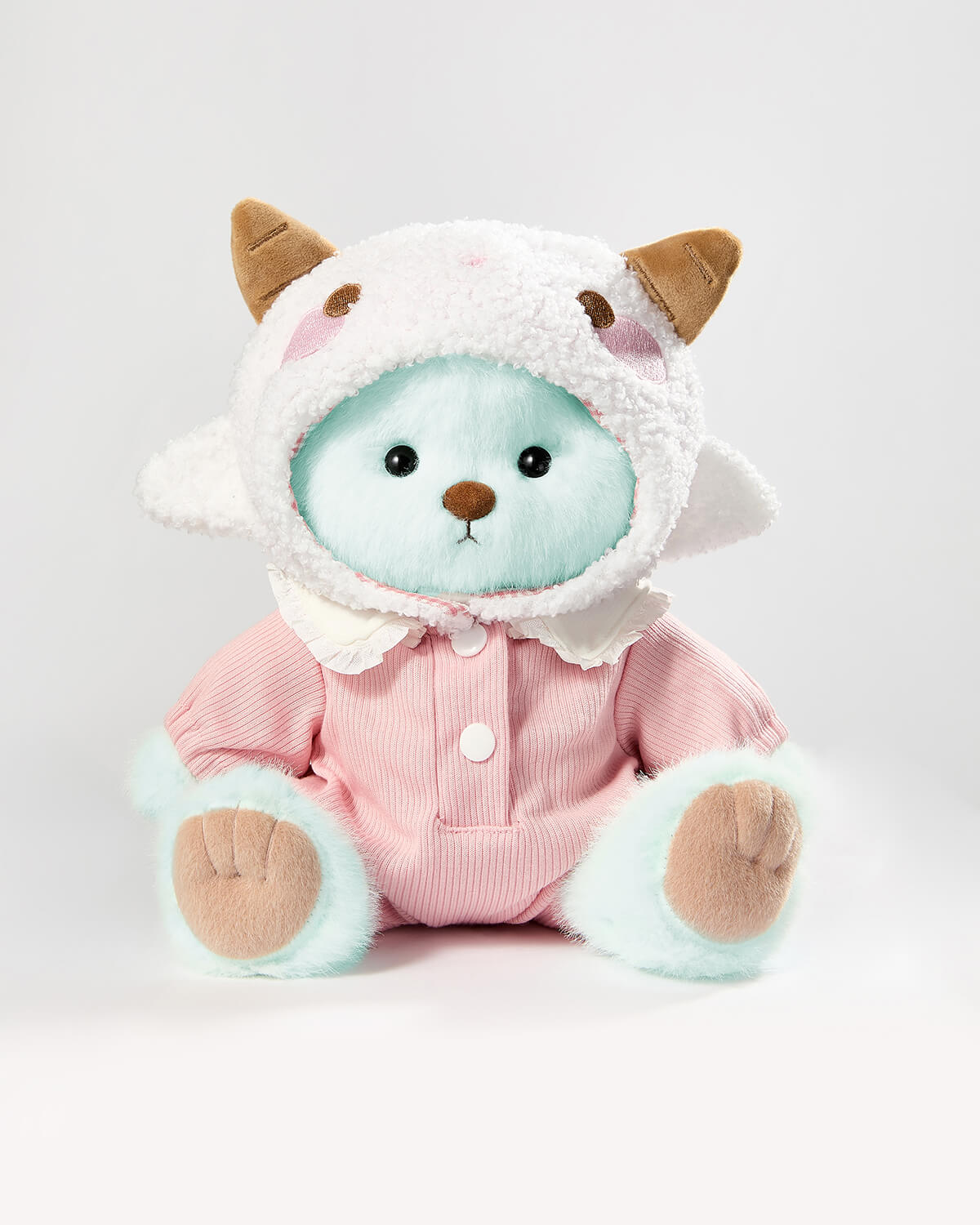 Mint Blue Long Hair Bear & Pink Lamb Suspender Set - 12 Inches