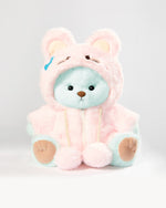 Mint Blue Long Hair Bear & Pink Plush Rabbit Jumpsuit - 12 Inches