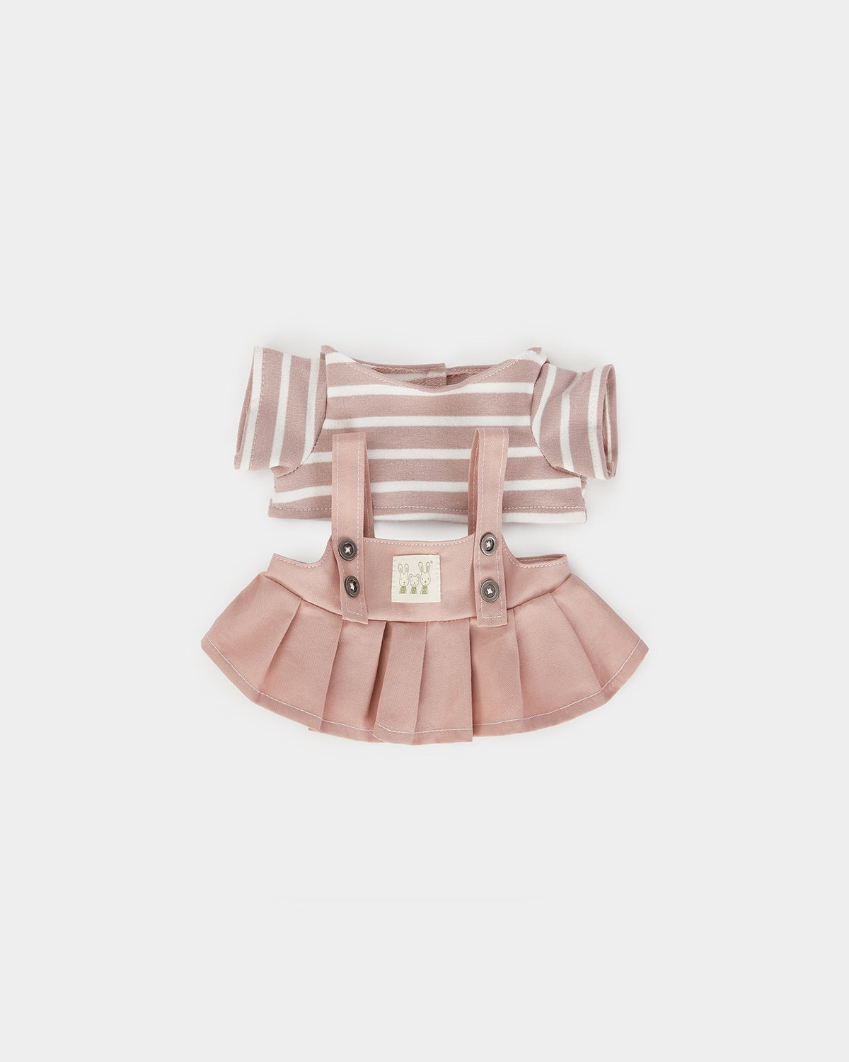 Mint Blue Long Hair Bear & Pink Striped Back Dress - 12 Inches