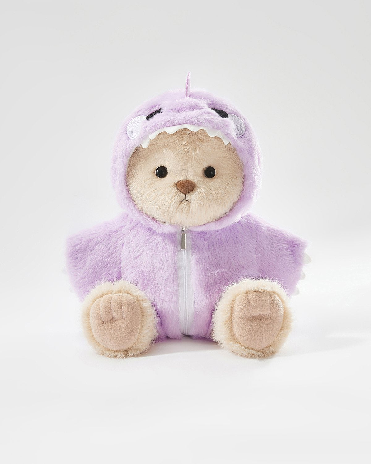 Milk Tea Long Hair Bear & Purple Dinosaur Jumpsuit - 12 Inches