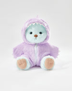 Mint Blue Long Hair Bear & Purple Dinosaur Jumpsuit - 12 Inches