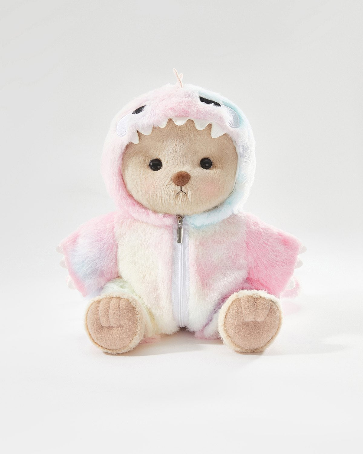 Milk Tea Short Hair Bear & Rainbow Pink Dinosaur Jumpsuit - 12 Inches