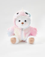 White Long Hair Bear & Rainbow Pink Dinosaur Jumpsuit - 12 Inches
