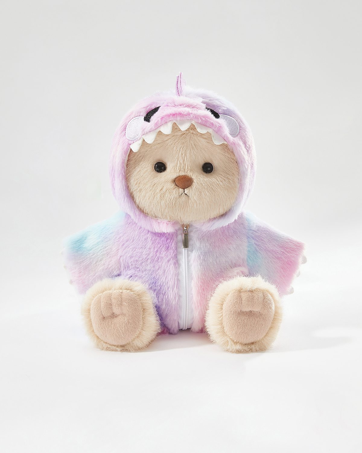 Milk Tea Long Hair Bear & Rainbow Purple Dinosaur Jumpsuit - 12 Inches