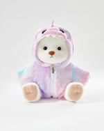 White Short Hair Bear & Rainbow Purple Dinosaur Jumpsuit - 12 Inches