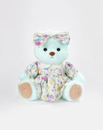Mint Blue Long Hair Bear & Adorable Small Floral Dress - 12 Inches