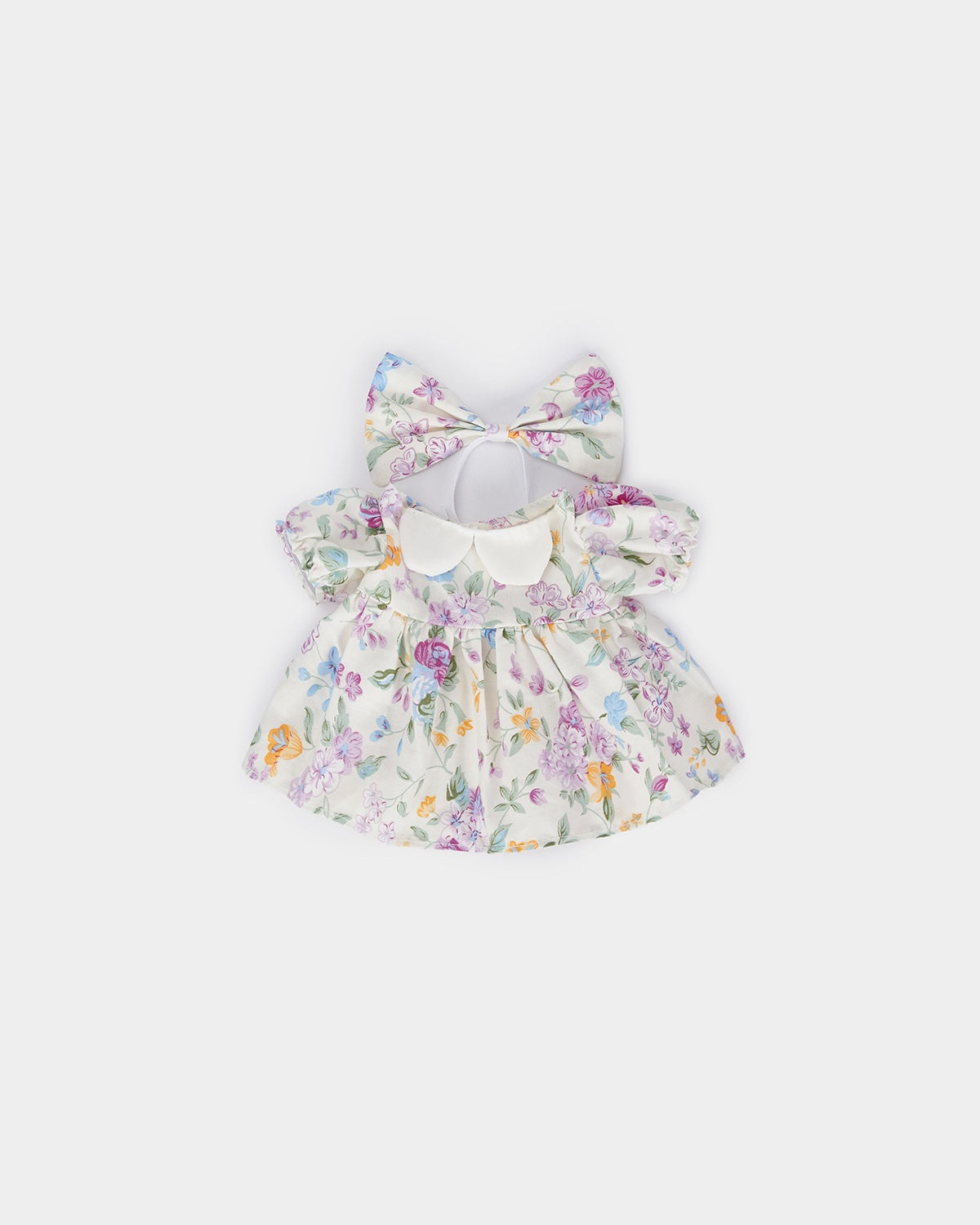 Mint Blue Long Hair Bear & Adorable Small Floral Dress - 12 Inches