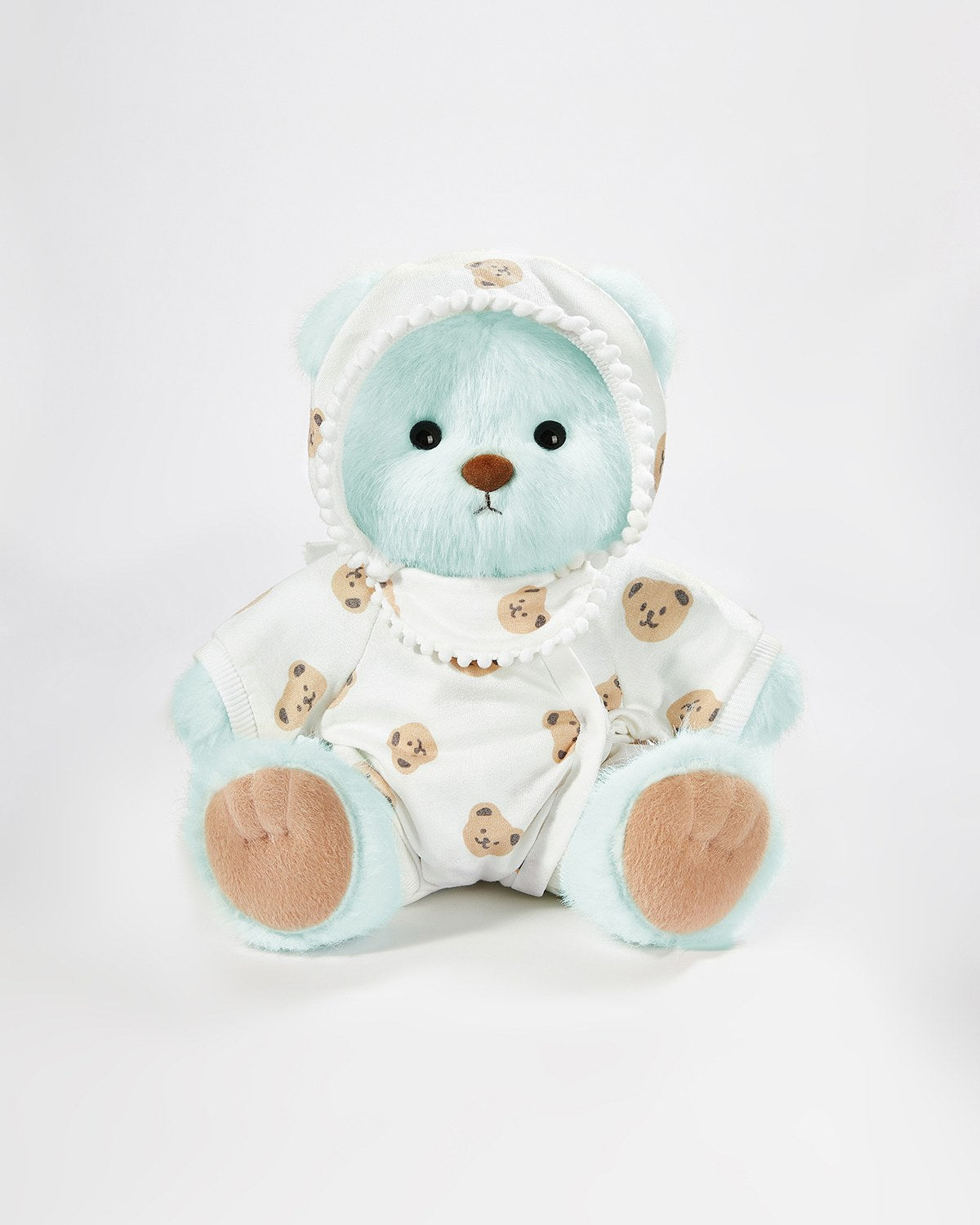 Mint Blue Long Hair Bear & White Bear Crawler Pajama - 12 Inches