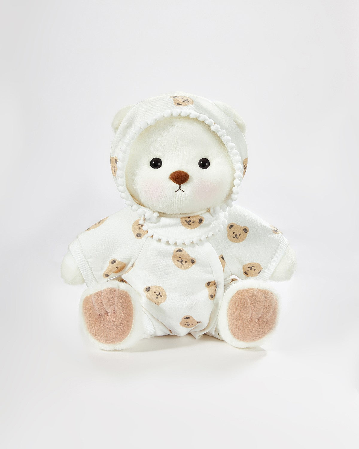 White Short Hair Bear & White Bear Crawler Pajama - 12 Inches