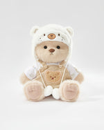 Milk Tea Long Hair Bear & White Mink Bear Overalls Set - 12 Inches