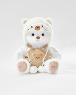 White Long Hair Bear & White Mink Bear Overalls Set - 12 Inches