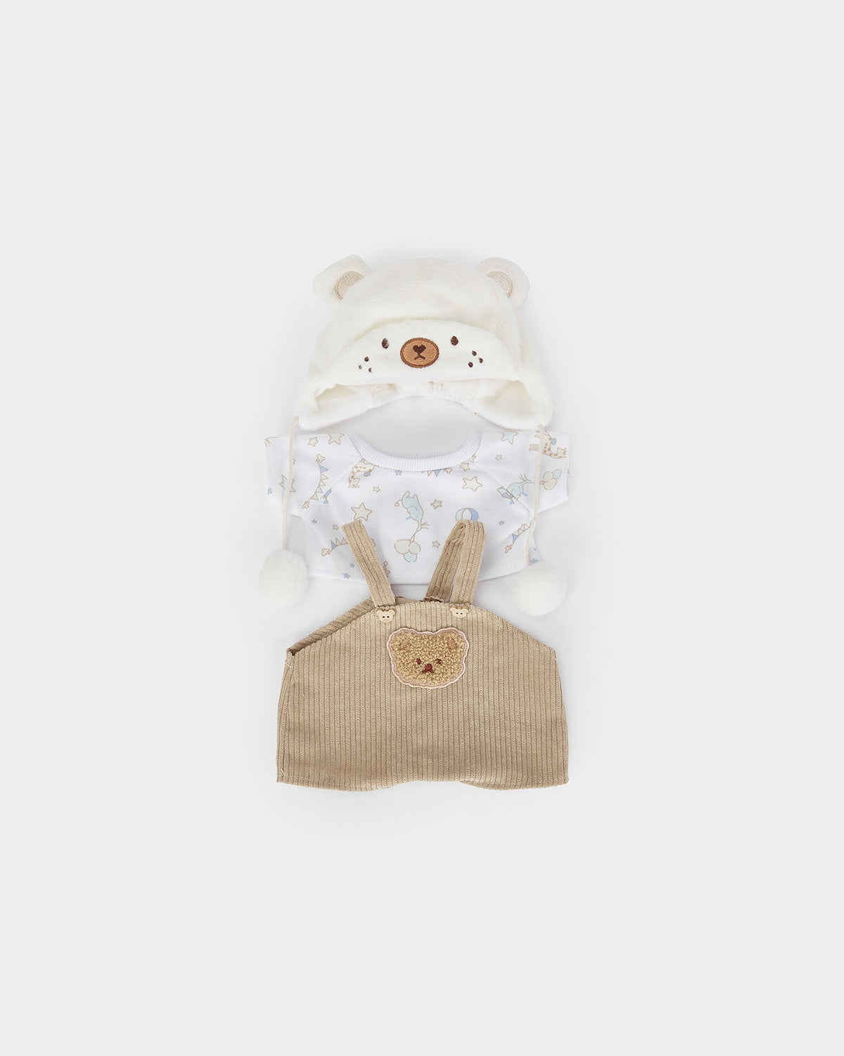 Mint Blue Long Hair Bear & White Mink Bear Overalls Set - 12 Inches