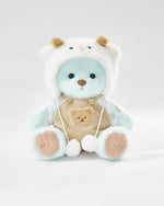 Mint Blue Long Hair Bear & White Sheep Overalls Set - 12 Inches