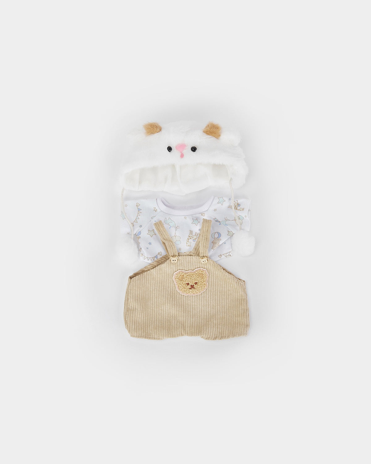 Mint Blue Long Hair Bear & White Sheep Overalls Set - 12 Inches