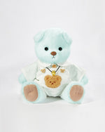 Mint Blue Long Hair Bear & White Shirt Overalls Set - 12 Inches