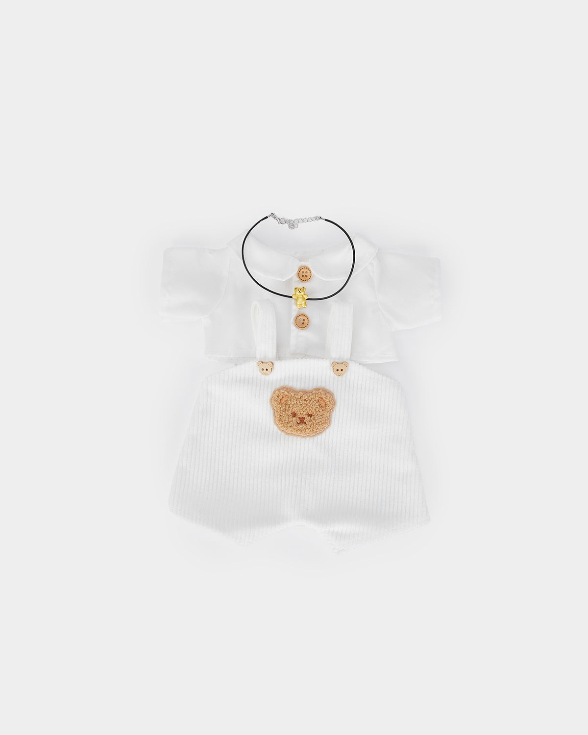 Mint Blue Long Hair Bear & White Shirt Overalls Set - 12 Inches