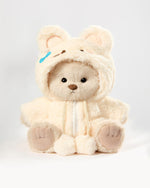 Milk Tea Long Hair Bear & Yellow Plush Rabbit Jumpsuit - 12 Inches