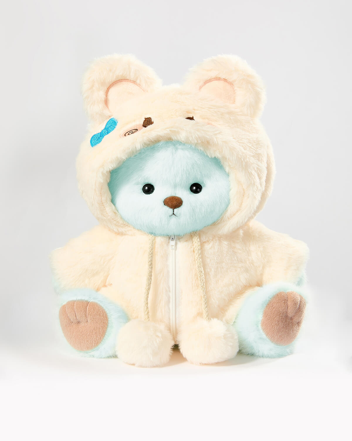 Mint Blue Long Hair Bear& Yellow Plush Rabbit Jumpsuit - 12 Inches