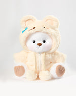 White Long Hair Bear & Yellow Plush Rabbit Jumpsuit - 12 Inches