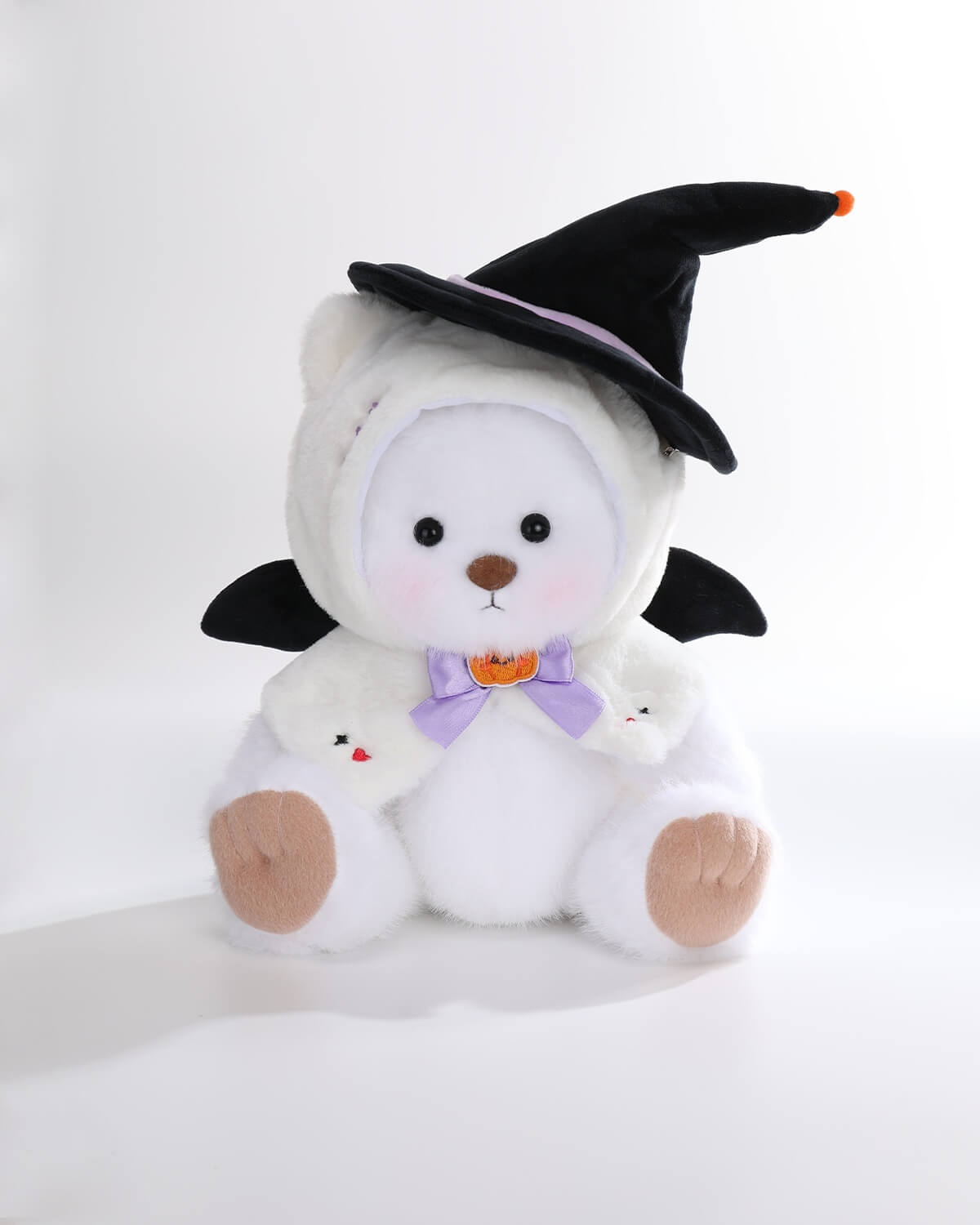White Long Hair Bear & Halloween Wizard Kitten Cape - 12 Inches