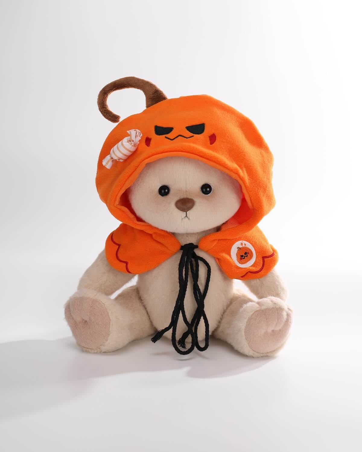 Milk Tea Short Hair Bear & Halloween Pumpkin Hoo Hoo Cape - 12 Inches