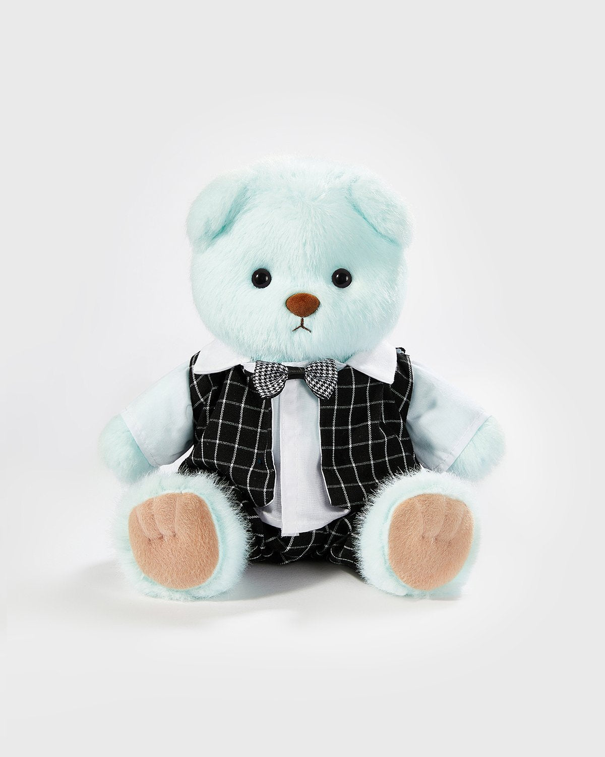 Mint Blue Long Hair Bear & Black Plaid Suit - 12 Inches