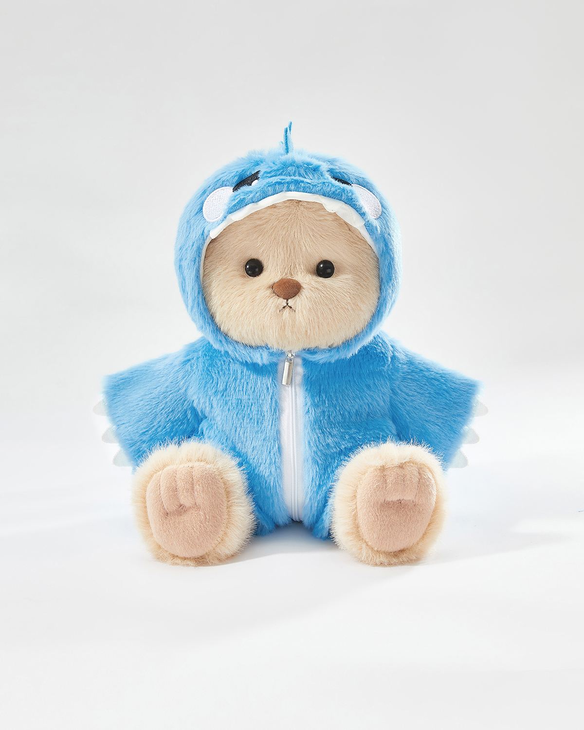 Milk Tea Long Hair Bear & Blue Dinosaur Jumpsuit - 12 Inches